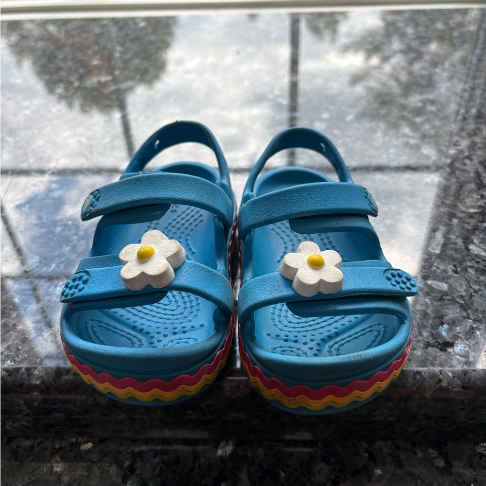 CROCS Kids Blue Sandals with Daisy Accent